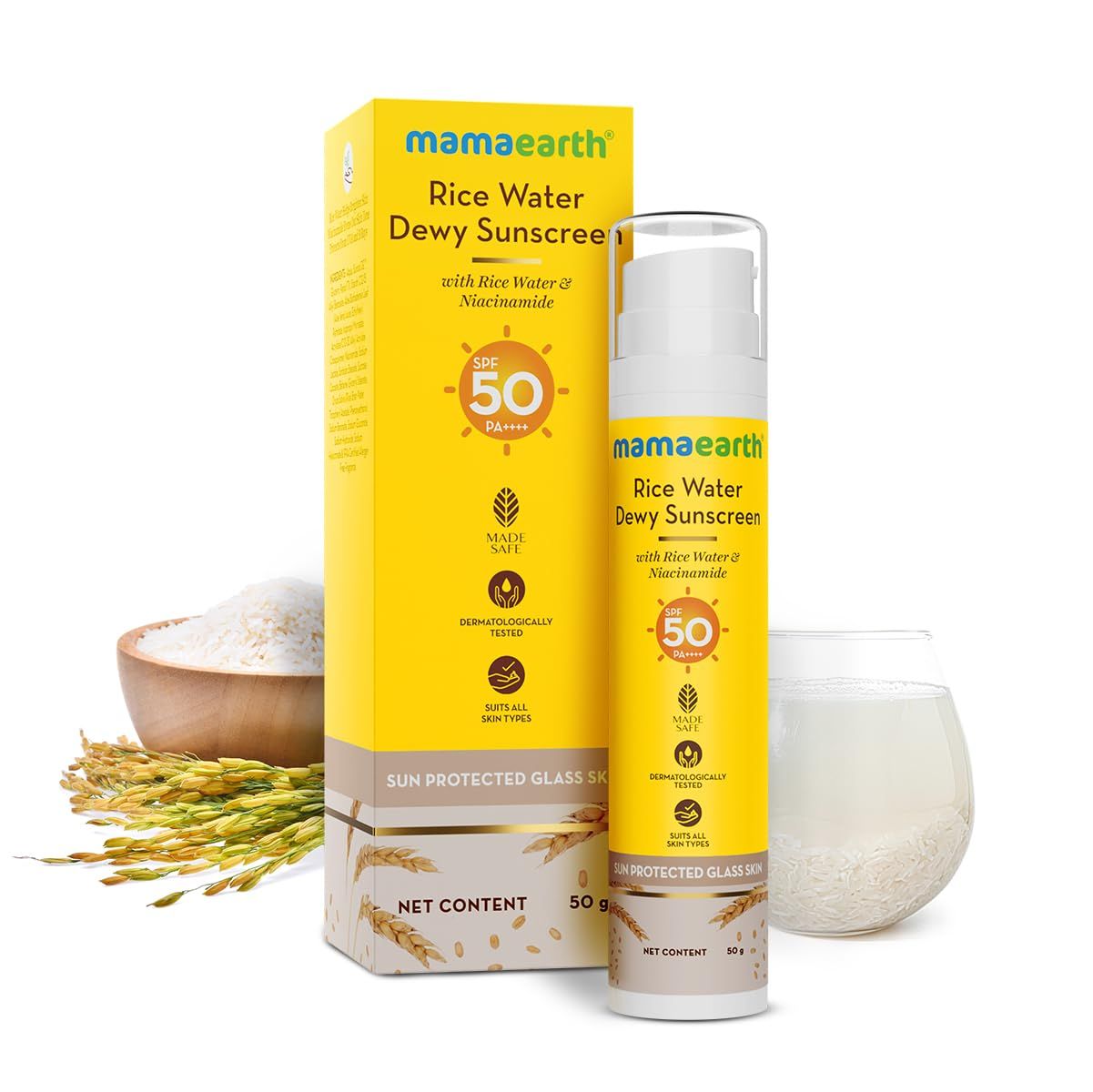 Mama Earth Rice Water Sunscreen Gel SPF 50 PA++++ - 50g (449)