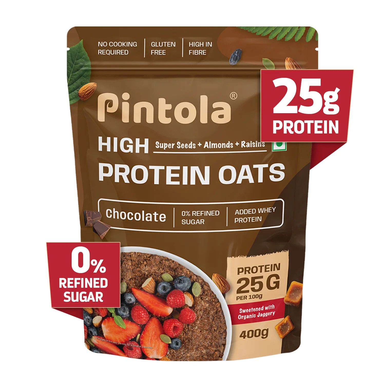 Pintola High Protein Oats (Dark Chocolate) NO REFINED SUGAR 400gm