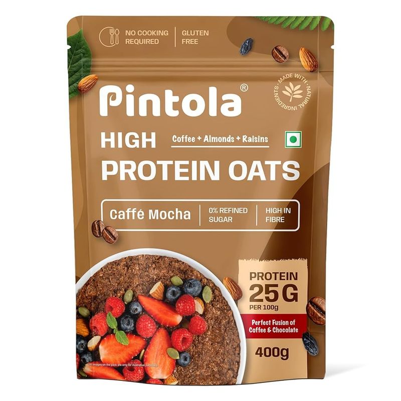 PINTOLA 25g High Protein Oats 400g, Caffè Mocha, No Refined SUGAR 400gm