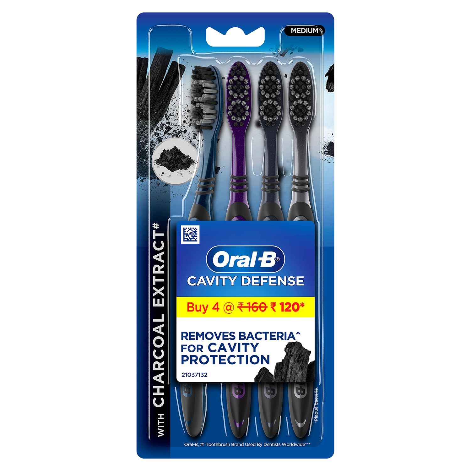 Oral B Charcoal Medium Manual Adult Toothbrush - 4 Pieces