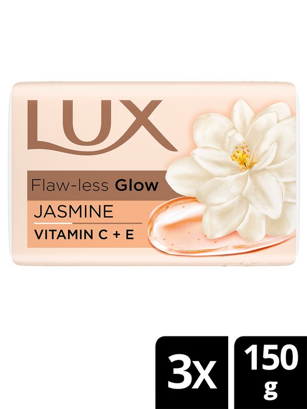 Lux Flaw-less Glow, Jasmine Soap With Vitamin C+E (WHITE) - 150g, Pack of 3 (185)