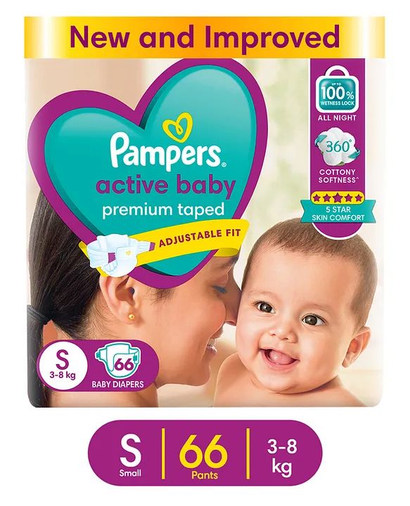 Pampers Active Baby Diapers Small 66 Pieces, S-66 (1249)