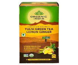 Organic India Tulsi Green Tea, Lemon Ginger, 25 Tea Bags (240)