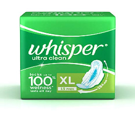 Whisper Ultra Clean Sanitary Pads with Wings - 15 Pieces (XL) (185)