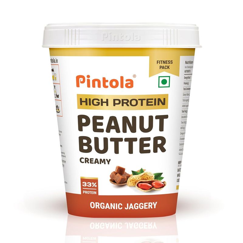 Pintola HIGH Protein ORGANIC JAGGERY Peanut Butter Creamy 510g with 33g Protein 