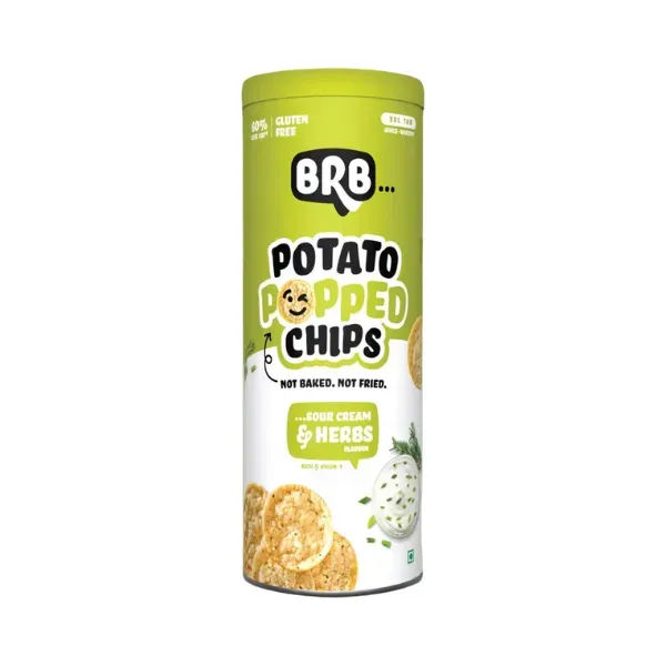Brb Potato Popped Chips Sour Cream &amp;HerbsFlavourd  (NOT BAKED NOT FRIED) XXL TUB 85gm