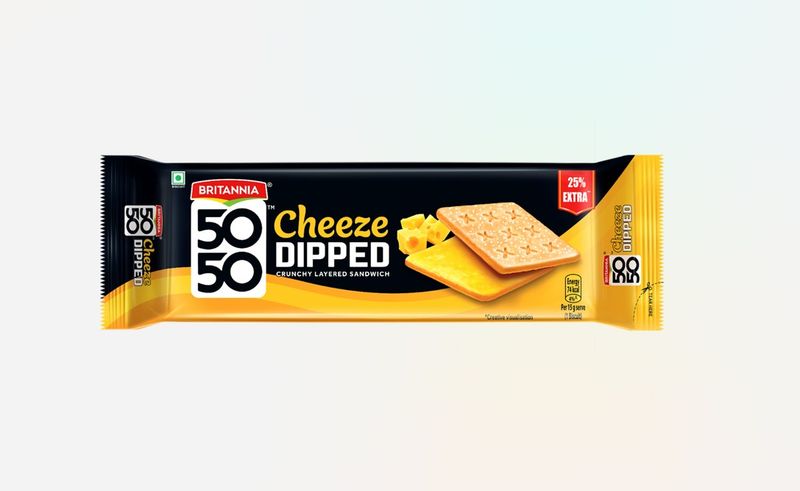 Britannia 50-50 Cheeze Dipped Crunchy Leyered Sandwich Biscuit 150g