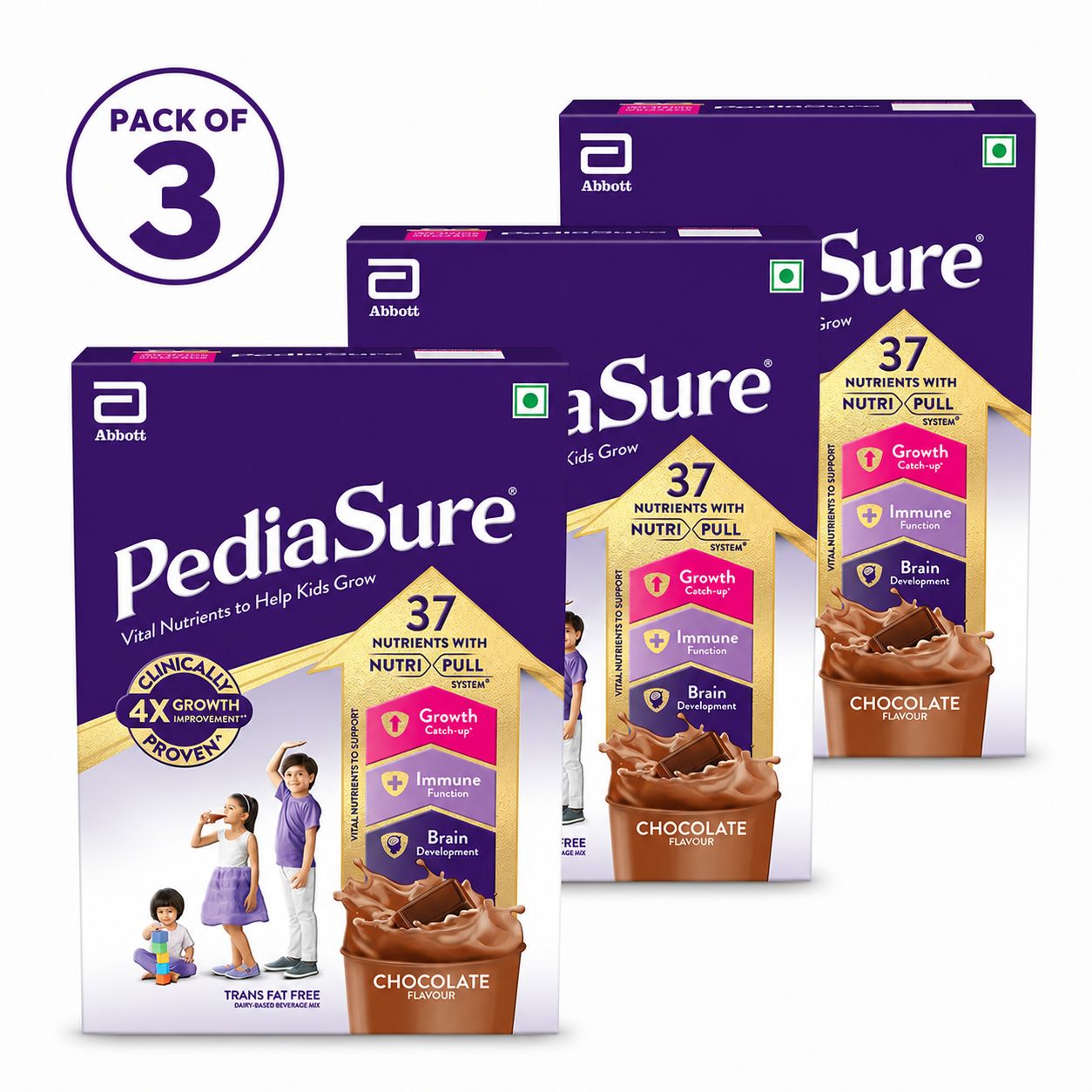 Pediasure Chocolate Flavoured Health &amp; Nutrition Drink Powder - 375g, PACK OF 3 (2055)
