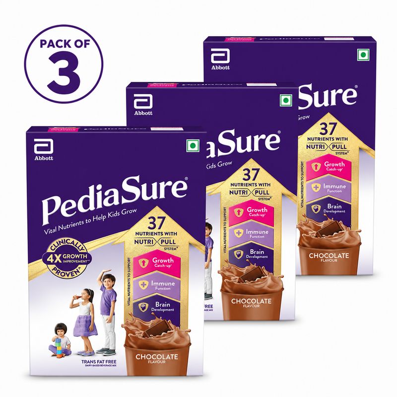 Pediasure Chocolate Flavoured Health &amp; Nutrition Drink Powder - 375g, PACK OF 3 (2055)