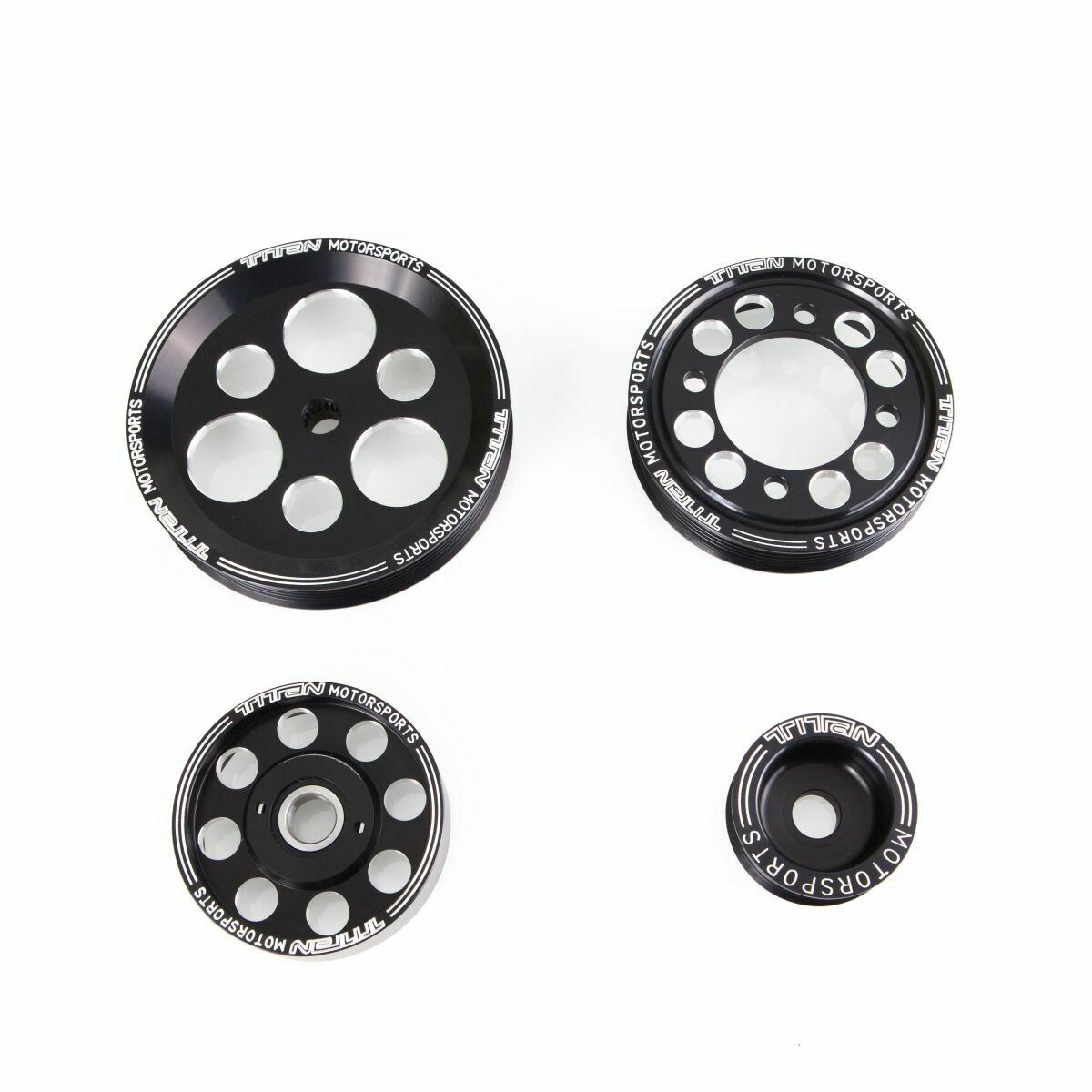 TITAN 4-osainen BLACK EDITION -billet Alumiini-hihnapyöräjoukko 2 / 1JZ: lle TITAN 4-osainen BLACK EDITION -billet Alumiini-hihnapyöräjoukko 2 / 1JZ: lle