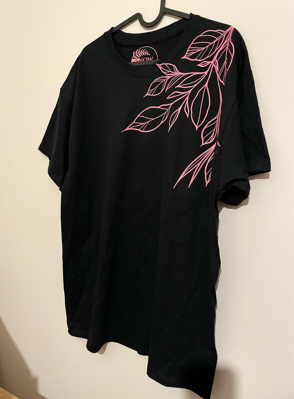 Black And Pink Leaf Pattern T Shirt