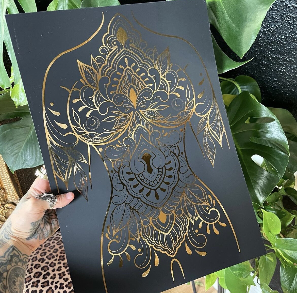 Black And Metallic Gold Print A3