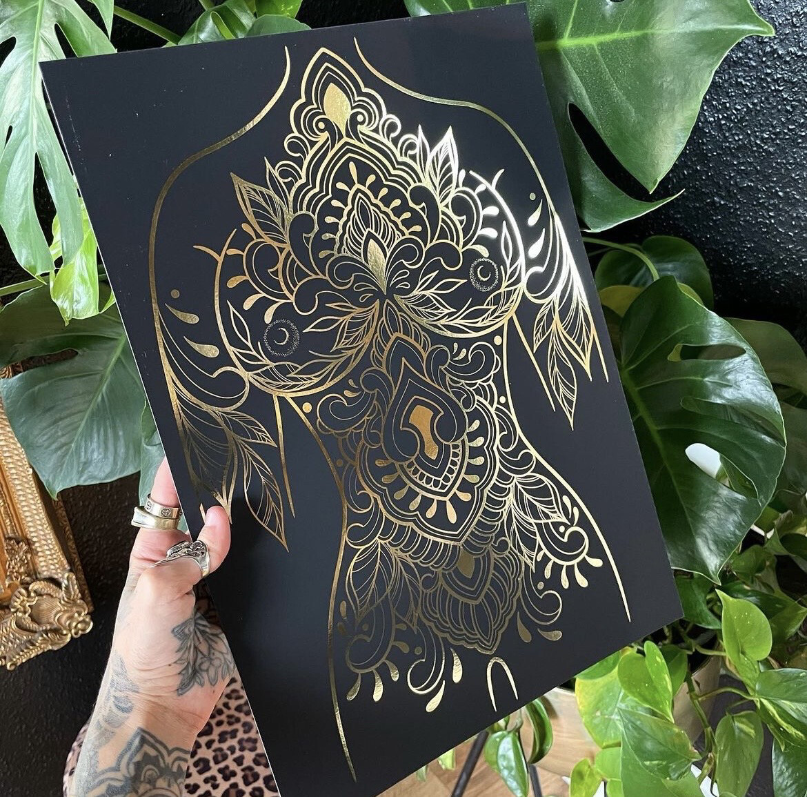 Black And Metallic Gold Print A3