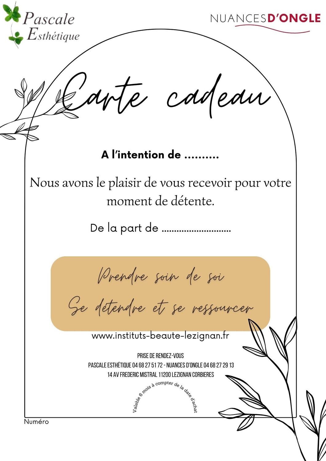 Carte Cadeau Soins, choisissez votre montant
