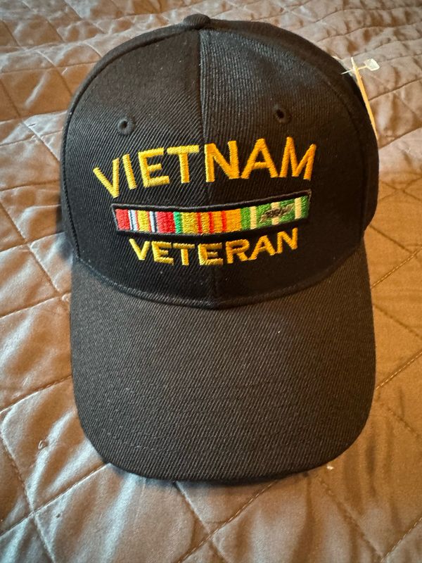 Vietnam Veteran With Ribbons Ball Cap. Color Black