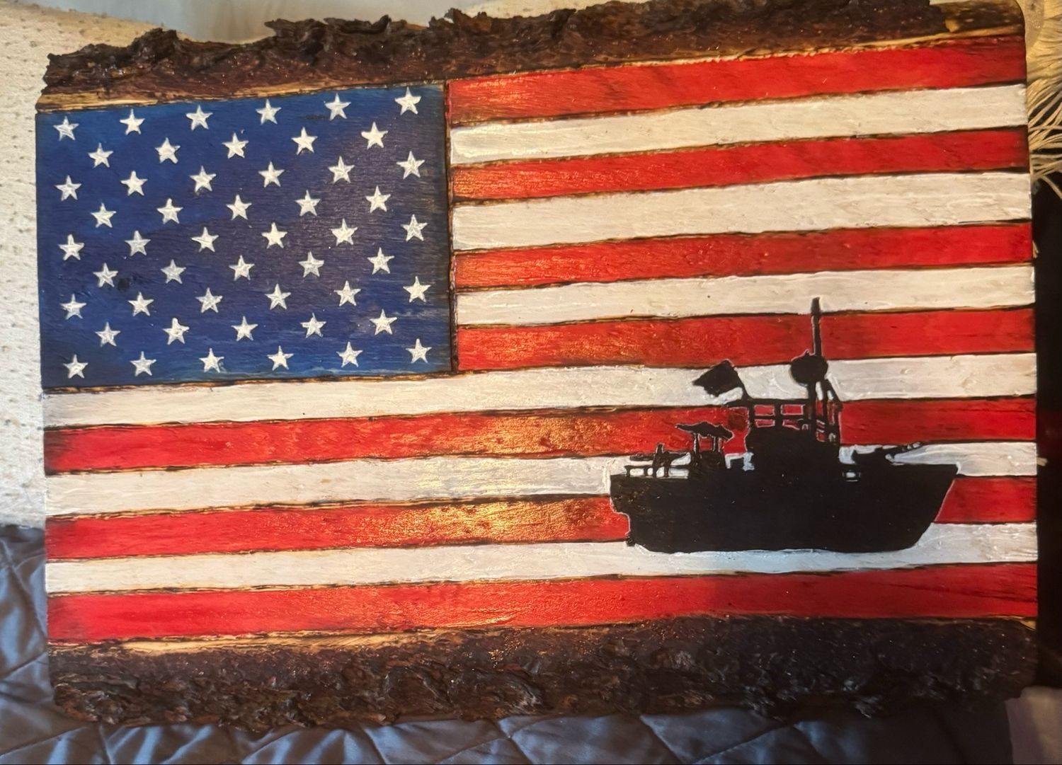 Hand- Crafted Wooden Flag Black PBR Boat