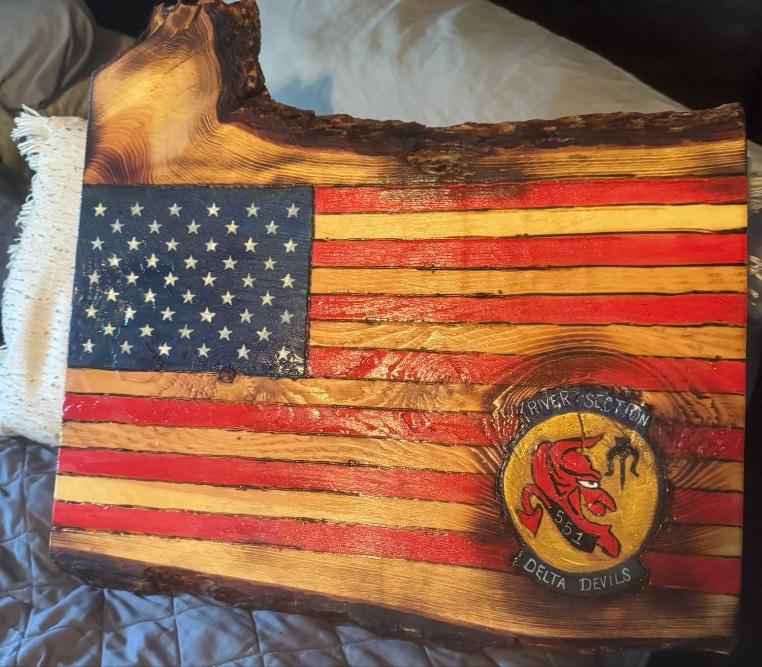 Hand-Crafted Wooden Flag Delta Devils RIV Sec 551