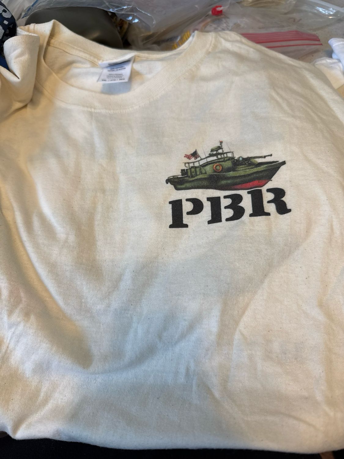 Off White Color - Size 3XL - Front PBR Boat, Back PBR BROWN WATER NAVY RIVER RAT