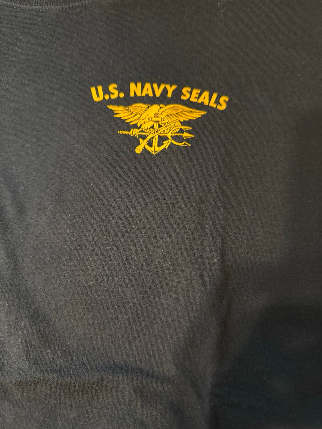 U.S. Navy Seals Black T- Shirt Front Logo Left Side. Back Logo On Back Size XL