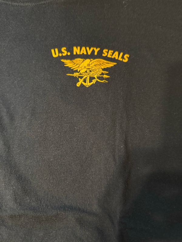 U.S. Navy Seals Black T- Shirt Front Logo Left Side. Back Logo On Back Size XL