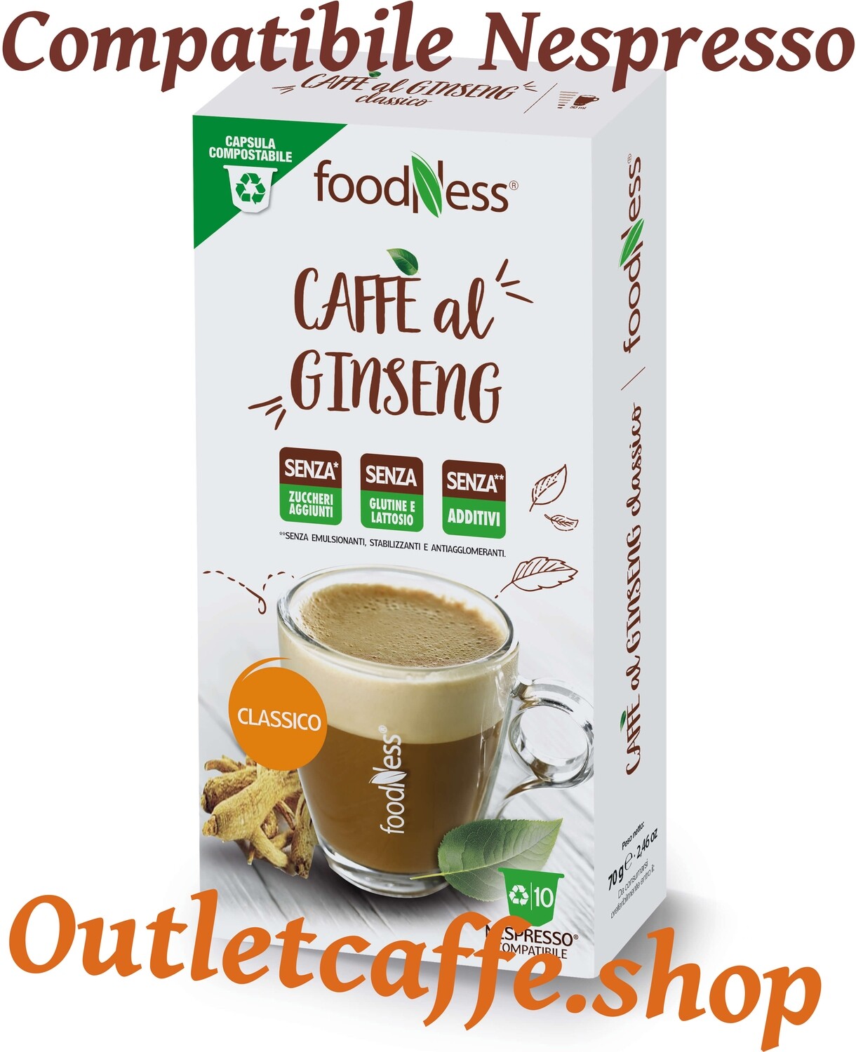 10 capsule FoodNess Capsule Ginseng Classico Compatibili Nespresso