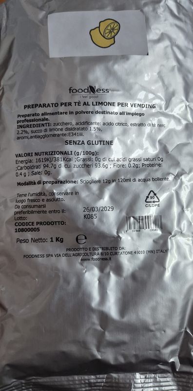 The Limone FoodNess in Polvere Vending 1KG The Limone FoodNess in Polvere Vending 1KG