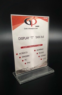 Display &quot;T&quot; A4 em Acrílico Cristal
