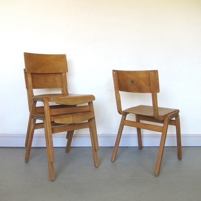 Vintage School Plywood Stacking Chair Mid Century