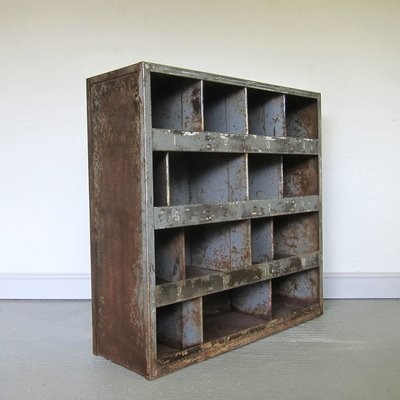 Industrial Pigeon Holes Vintage 1950s Antique Factory Grey Metal Storage