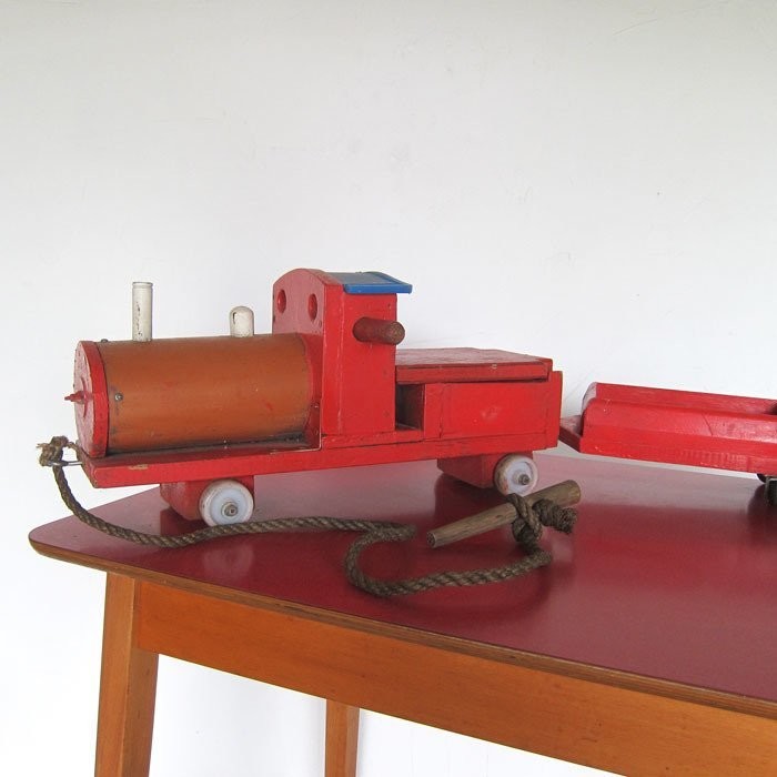 Red Wooden Train Vintage Rustic Kids Toy Display Shop Window