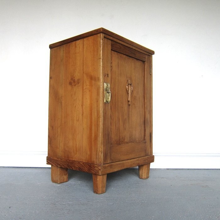 Bedside Lamp Table Cabinet Storage Vintage Art Deco Pine