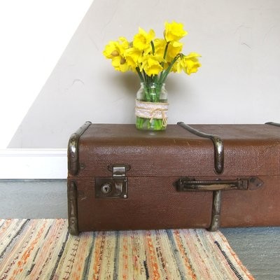 Vintage Travel Trunk Suitcase Old Storage Chest Coffee Table 1920s