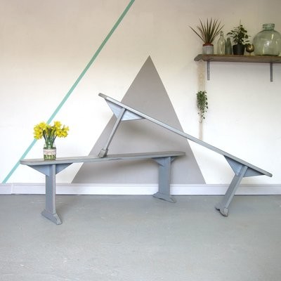 Vintage Rustic Pine Bench Seat Painted Kitchen Dining Table Grey