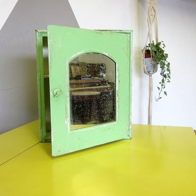 Industrial Vintage Medical Cabinet Mirror Metal Green Painted Bathroom