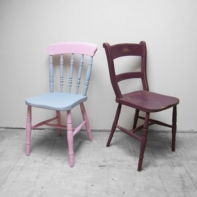 Vintage Farmhouse Chairs Painted Pink Purple and Grey