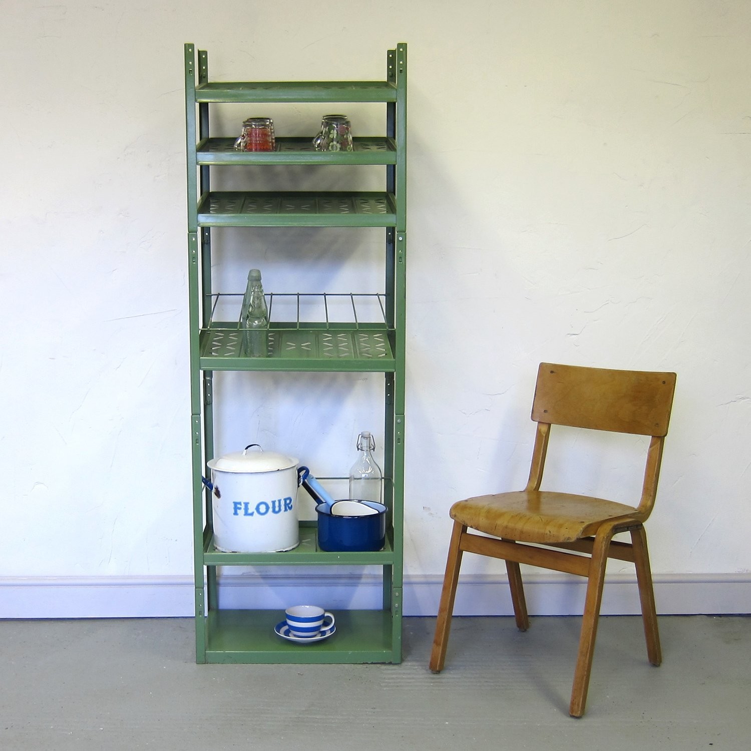 Vintage Industrial Green Racking Shelving Kitchen Storage