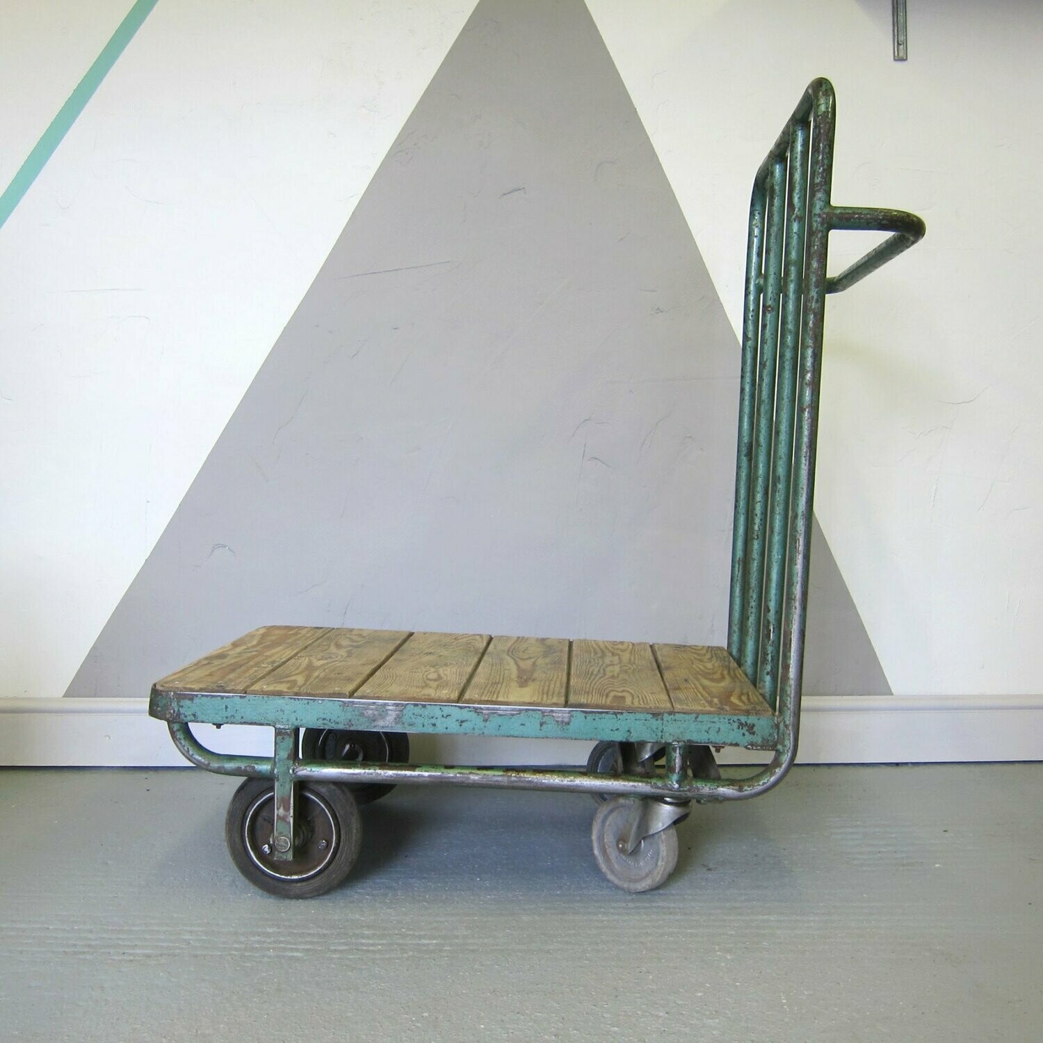 Industrial Trolley Vintage Wooden 1950s Old Truck Pull Cart Shop Display  Coffee Table