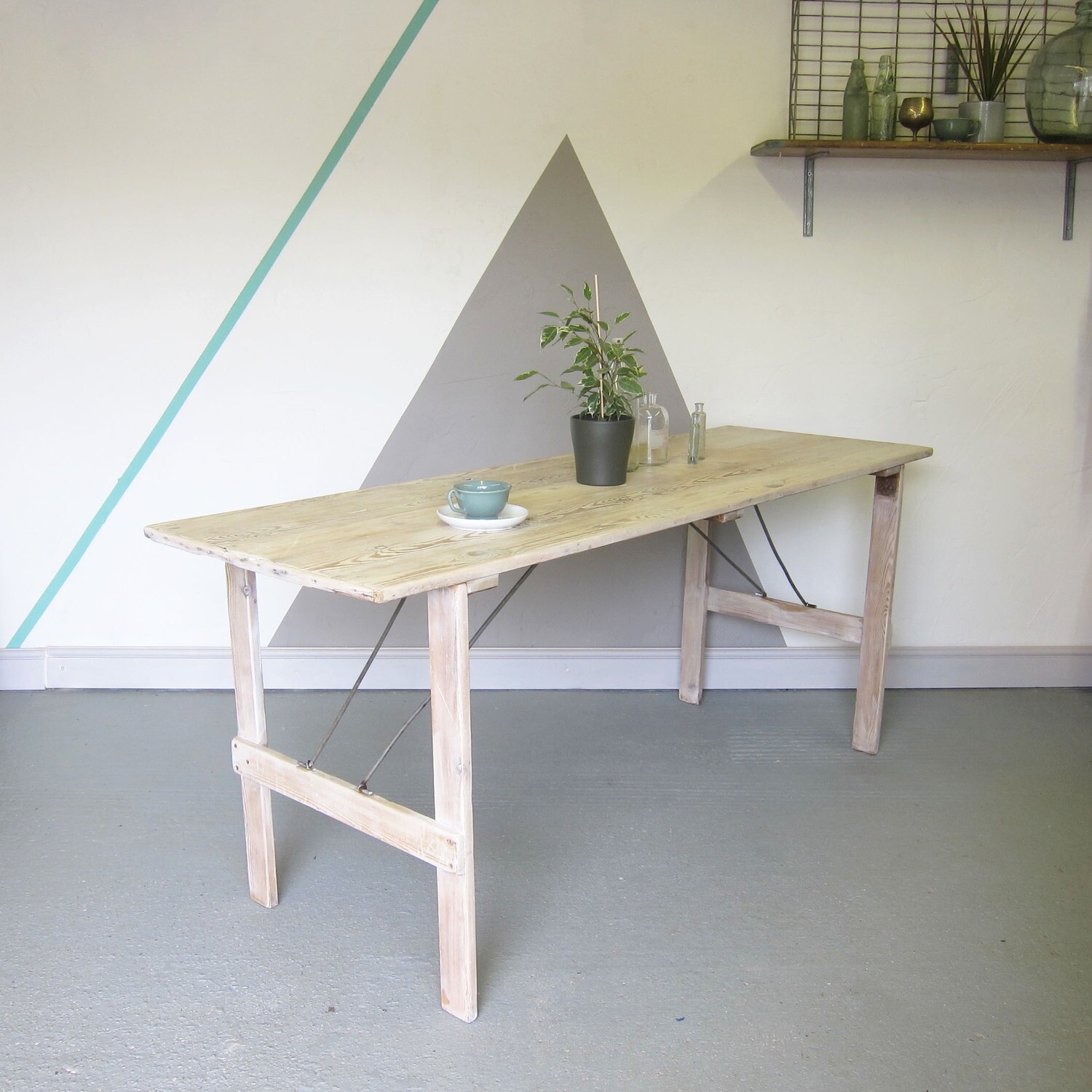 Vintage Folding Trestle Table 1950s Rustic Pine White Event Garden Party