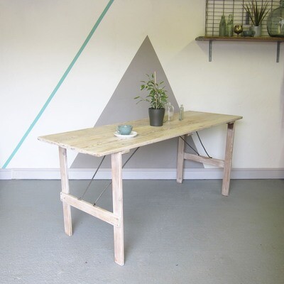 Vintage Folding Trestle Table 1950s Rustic Pine White Event Garden Party