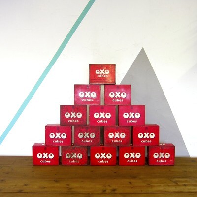 Vintage Red Oxo Tin Cubes Storage 1950s Kitchen Kitsch Retro Box