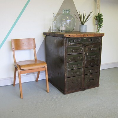 Industrial Drawers 1950s Vintage Old Workshop Rustic Storage Cupboard