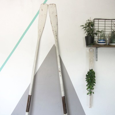 Vintage Old Antique Oars Paddle Boat Vintage White Painted