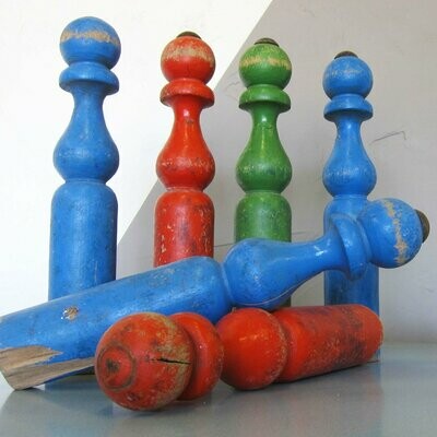 Antique French Skittles Toys Wooden Colourful Display