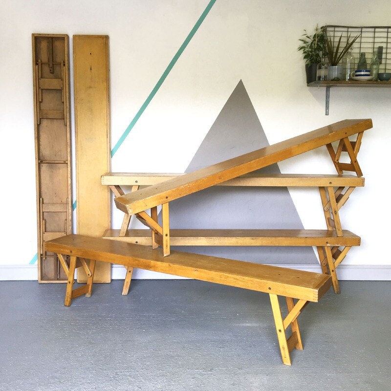 Vintage Bench Folding School Seat 1940s Mid Century