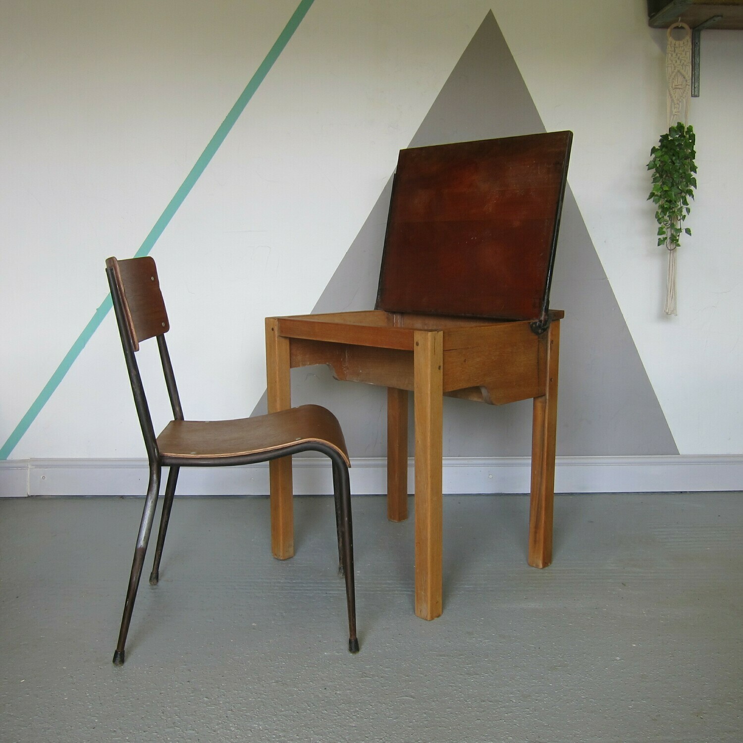Vintage School Desk  Chair Industrial 1960s Mid Century