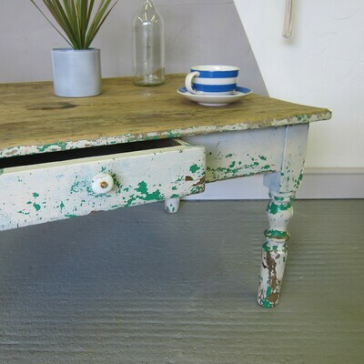 Antique Coffee Table Rustic Pine Chippy Paint Victorian Vintage French