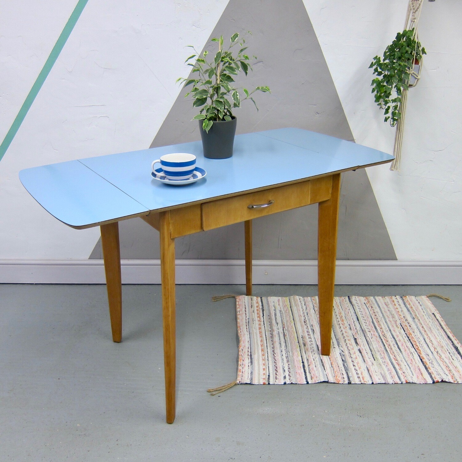 Blue Formica Kitchen Vintage Dining Table Mid Century
