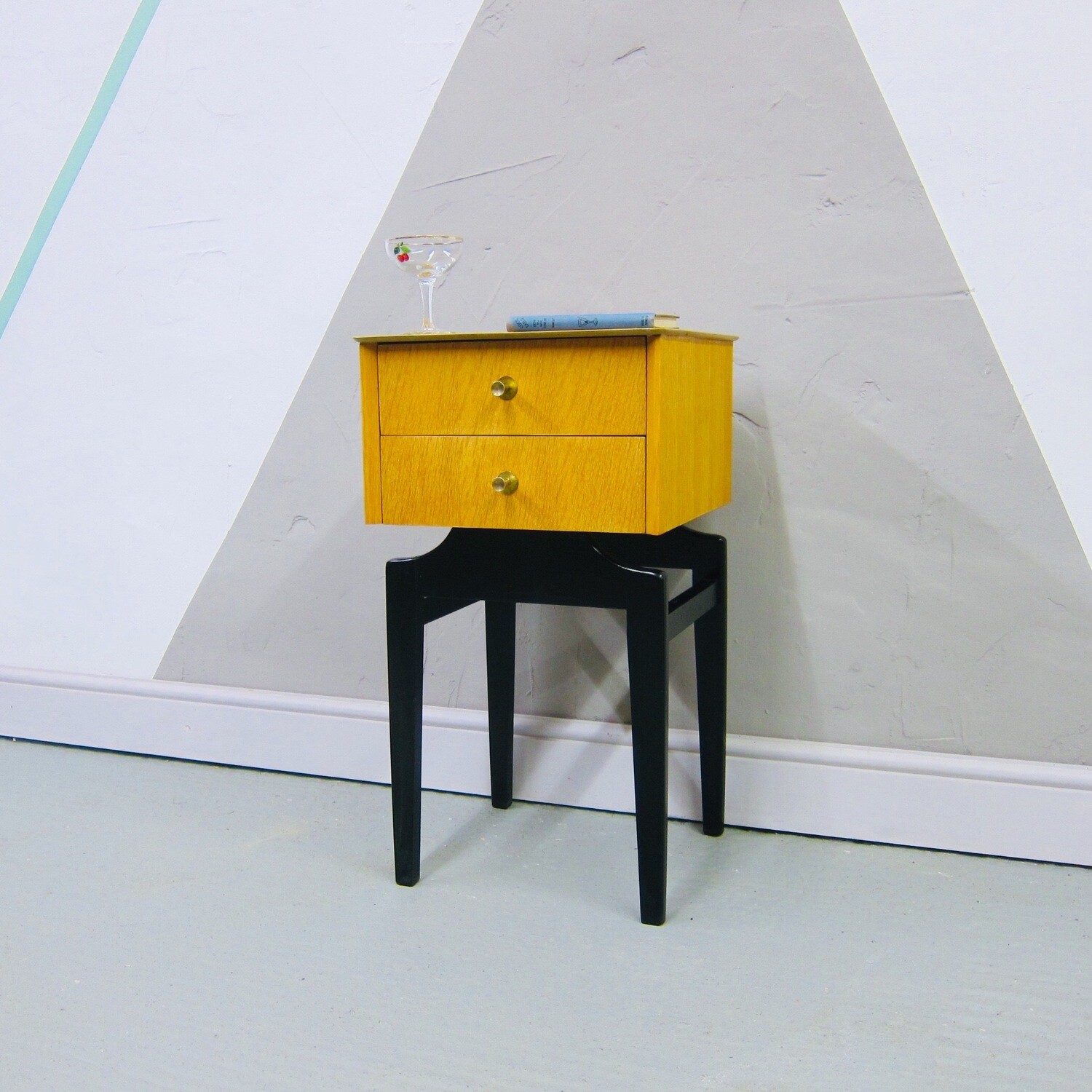 Mid Century Limelight Bedside Table 1960s Modernist Oak Cabinet