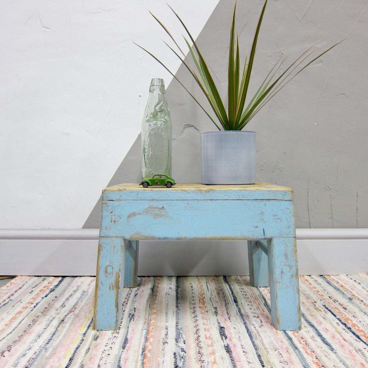Old Stool Vintage Farmhouse Rustic Painted Pine Seat