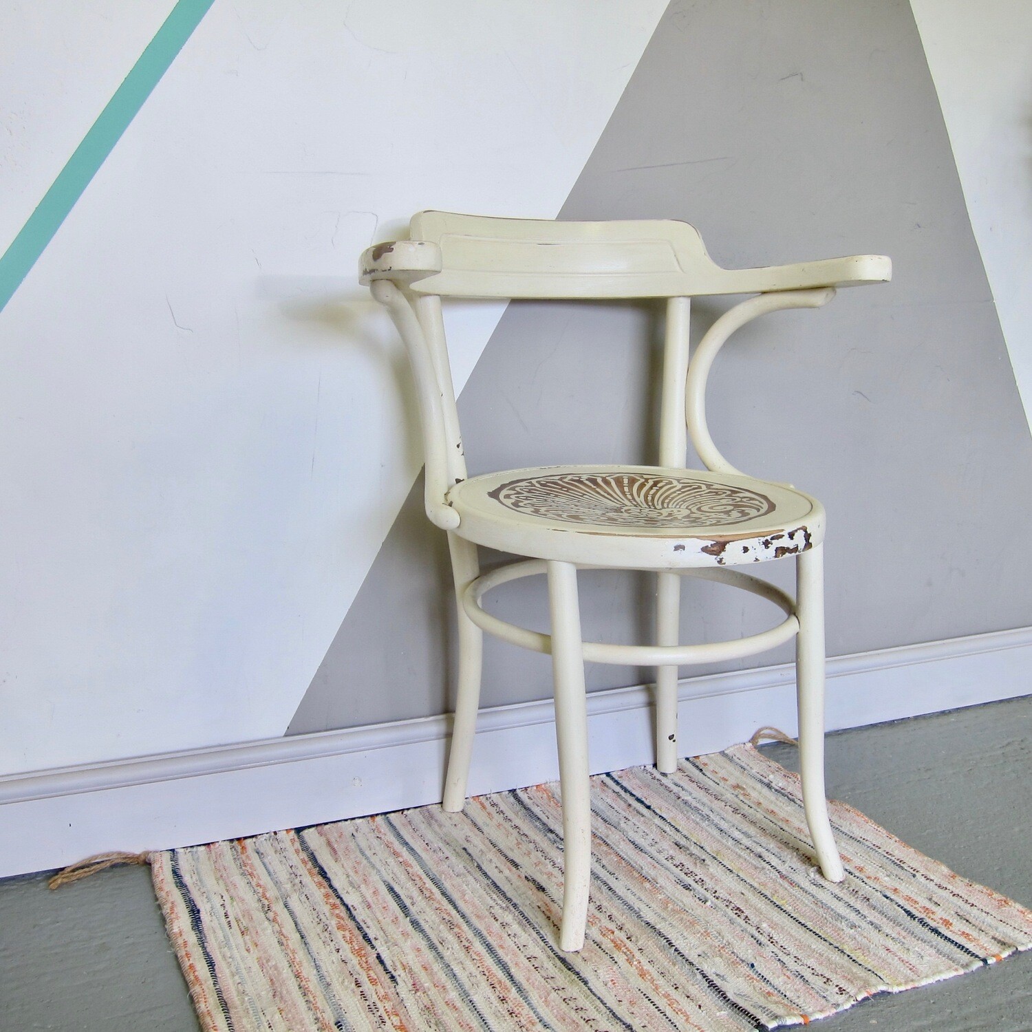 Vintage painted Bentwood Arm Chair White Chippy Paint
